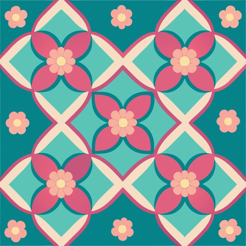 a colorful tile pattern with pink and blue flowers. vector