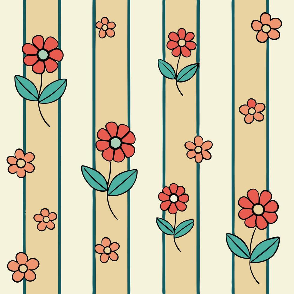 seamless pattern with flowers and stripes vector