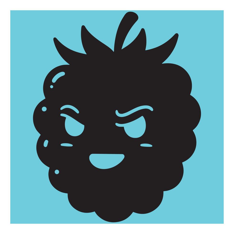 Playful illustration of a black blackberry with a funny cartoon face on a blue background vector