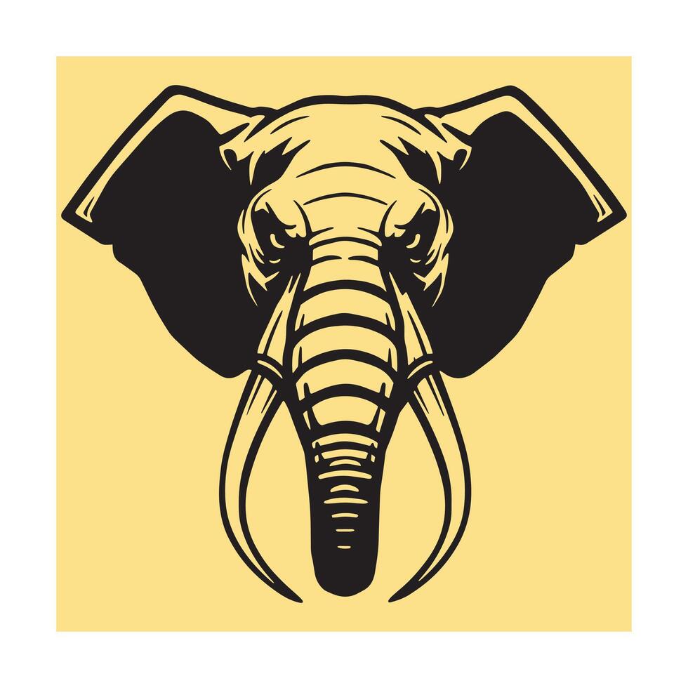 Black and white detailed illustration of an elephant head on a cream colored background vector