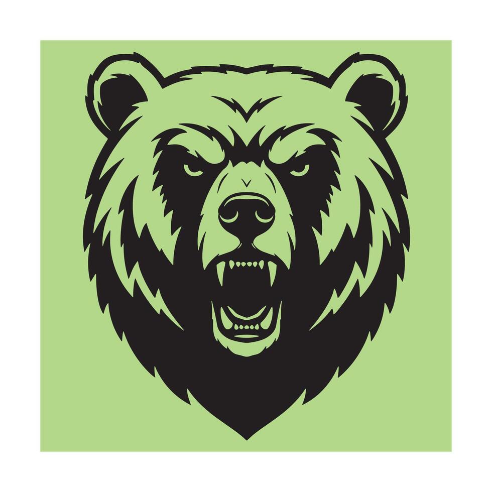 Aggressive black bear head illustration on green background perfect for logos and designs vector