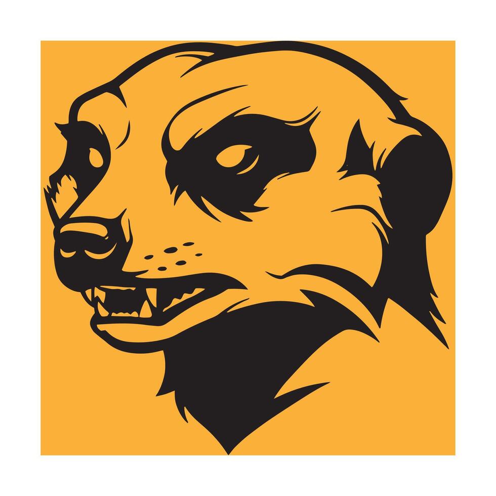 Illustrated fierce meerkat head profile on orange background perfect for logos and design elements vector