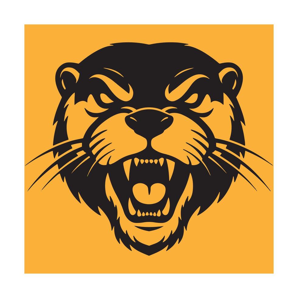 Fierce and angry otter head mascot illustration on a yellow background design vector