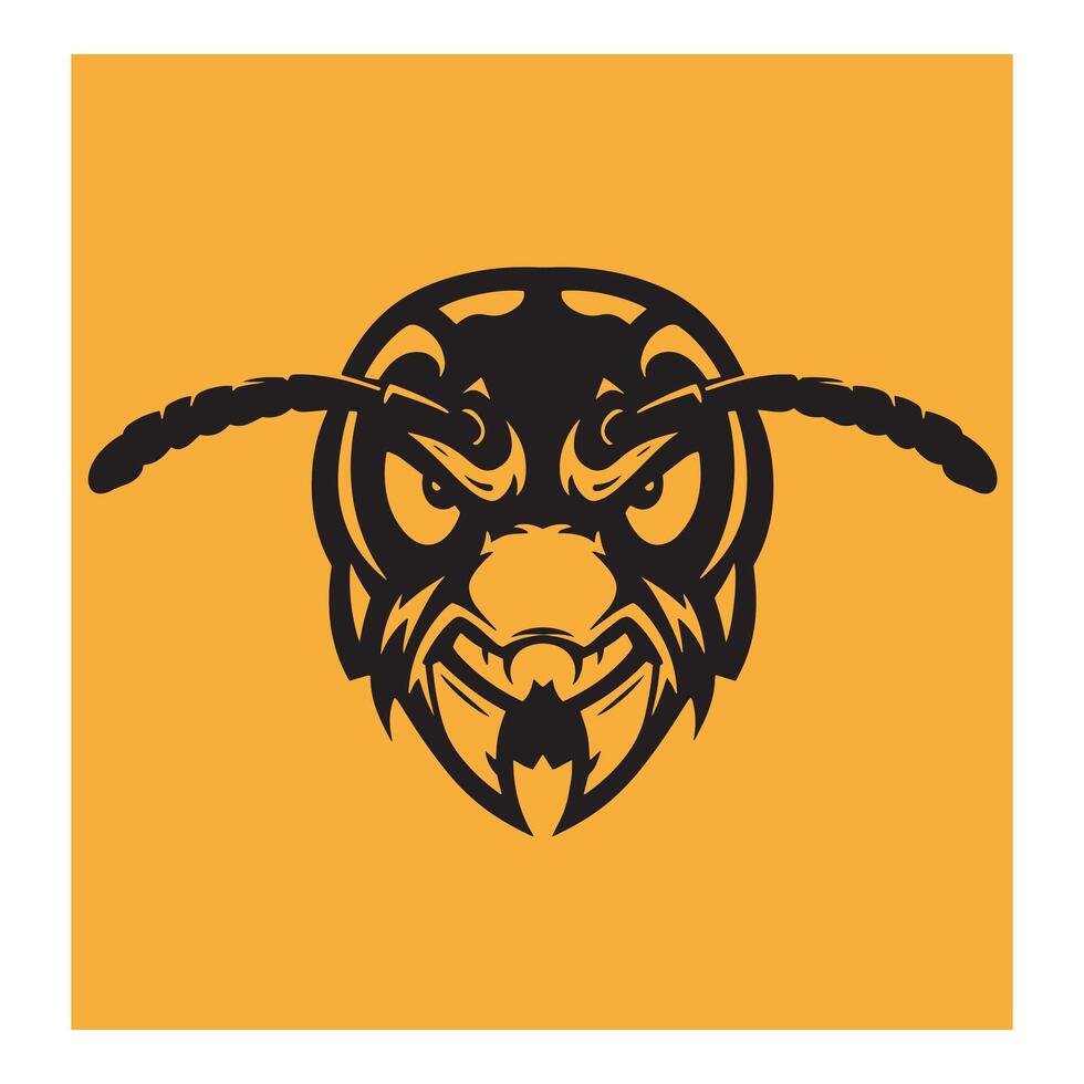 Fierce ant head illustration in a bold black and orange graphic style vector