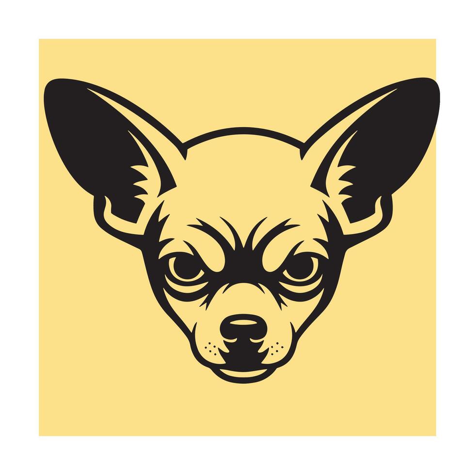 Bold illustration of a chihuahua dog head on a soft yellow background vector