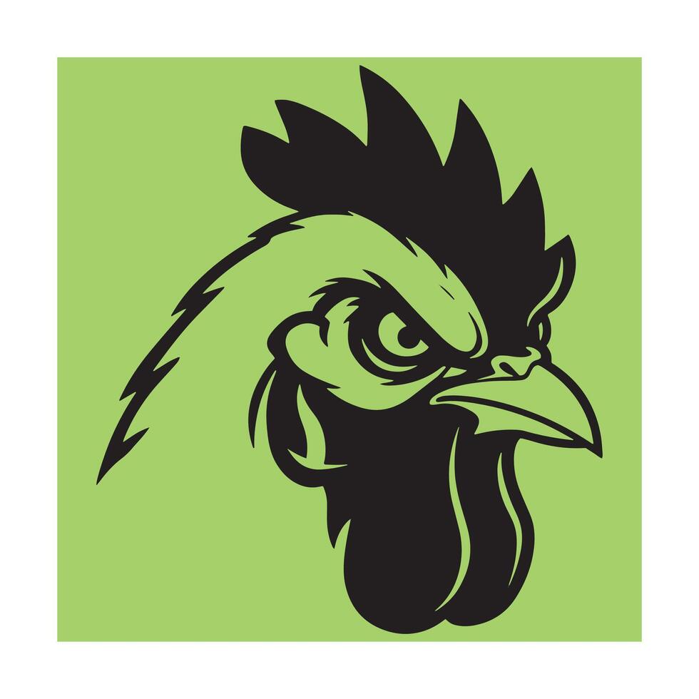 Bold black rooster head silhouette illustration on bright green background vector
