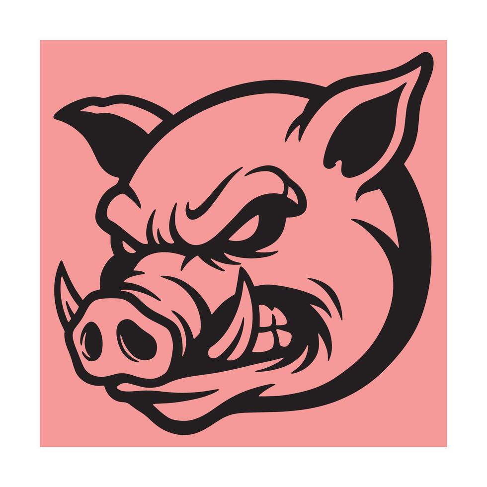 Fierce wild boar head with angry expression isolated on soft pink background vector