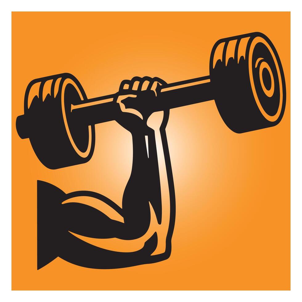 Silhouette of a strong arm lifting a barbell depicting fitness and weightlifting vector