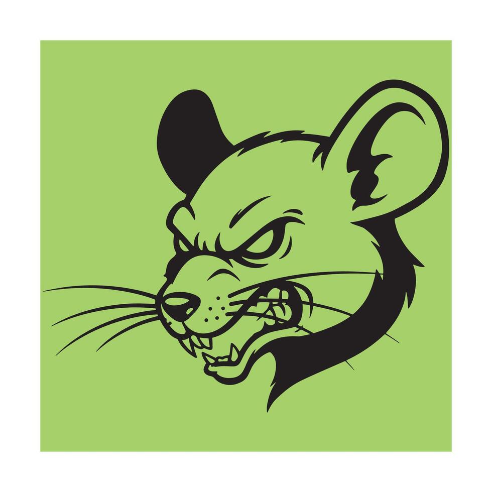 Angry mouse face in black and white with green background illustration vector