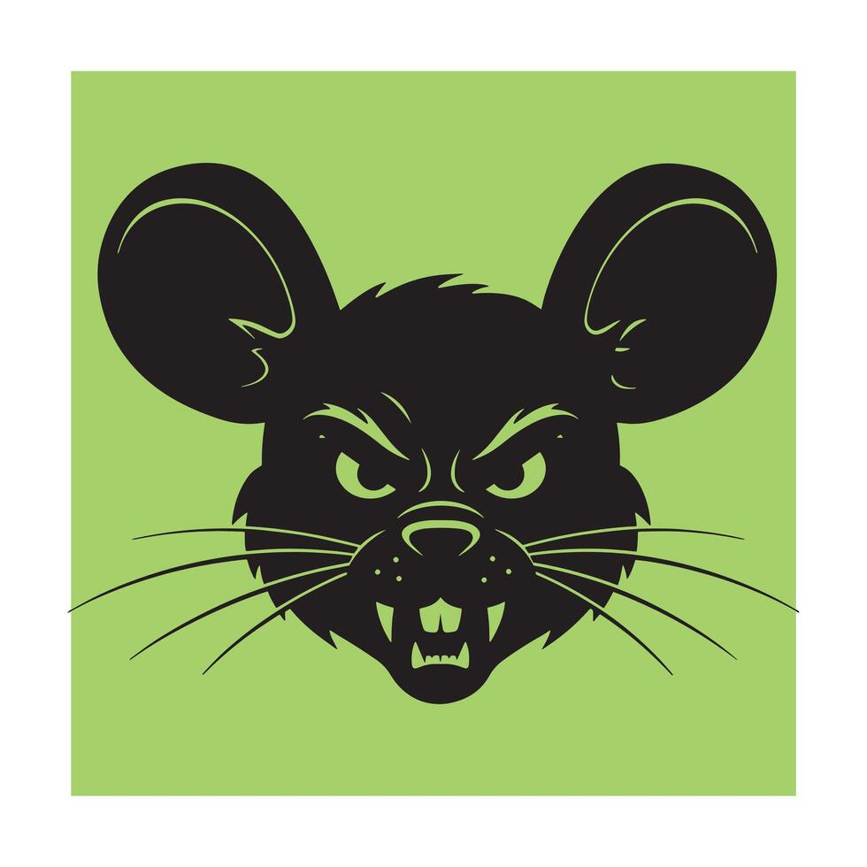 Aggressive black rat head silhouette with fierce expression on a vibrant green background vector