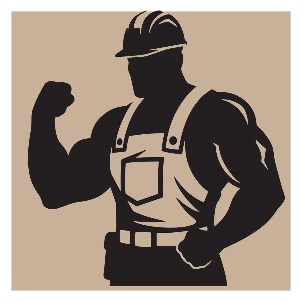 Strong construction worker wearing protective gear silhouette ready for labor and building projects vector