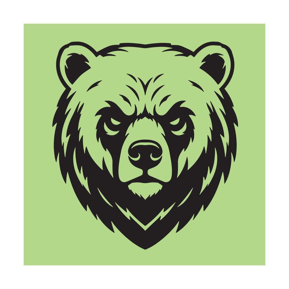 illustration of a stylized bear head with a green background for graphic design. vector