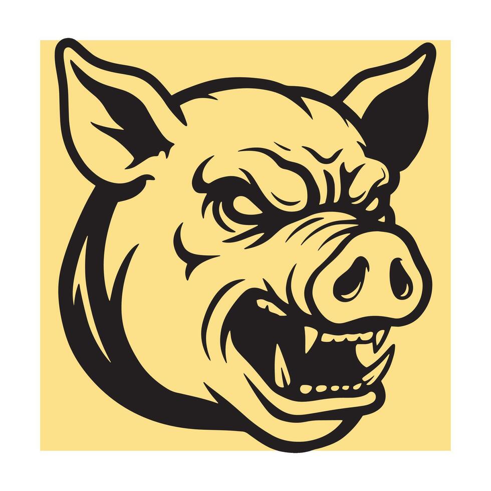 Fierce angry pig head cartoon illustration representing strength and aggression with stylized design vector