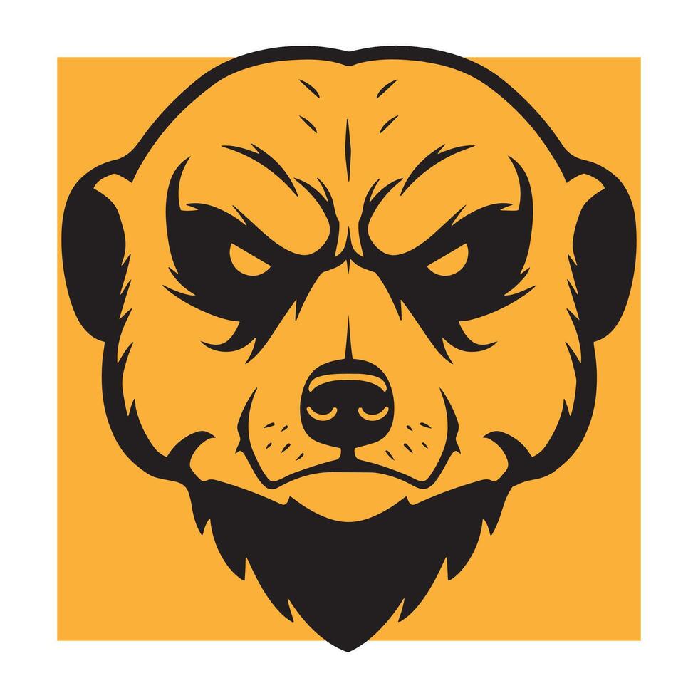 illustration of a fierce meerkat face with an angry expression in an orange square vector