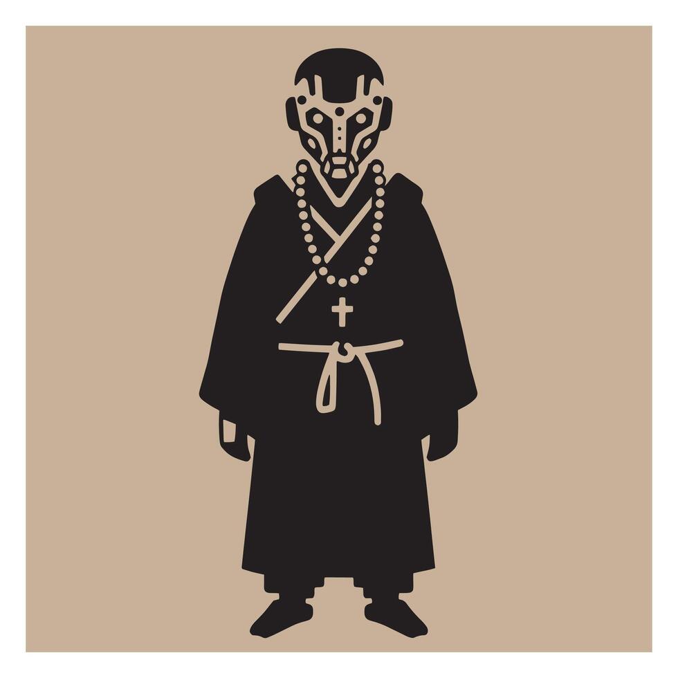 Futuristic monk illustration depicting a cybernetic religious figure in modern digital art vector