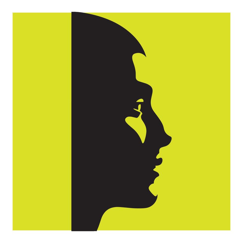 Black silhouette of a face on a vibrant yellow background modern artistic illustration vector