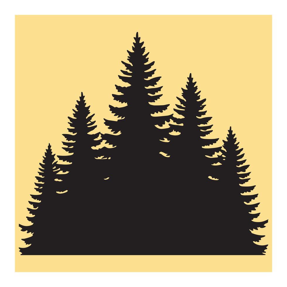 Silhouetted black pine trees set against a pale yellow background design element vector