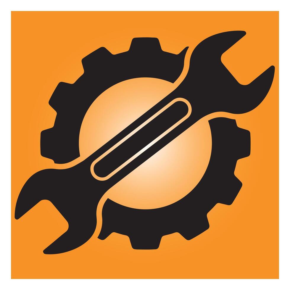 Mechanical gear and wrench symbol on orange background illustrating repair and service concepts vector