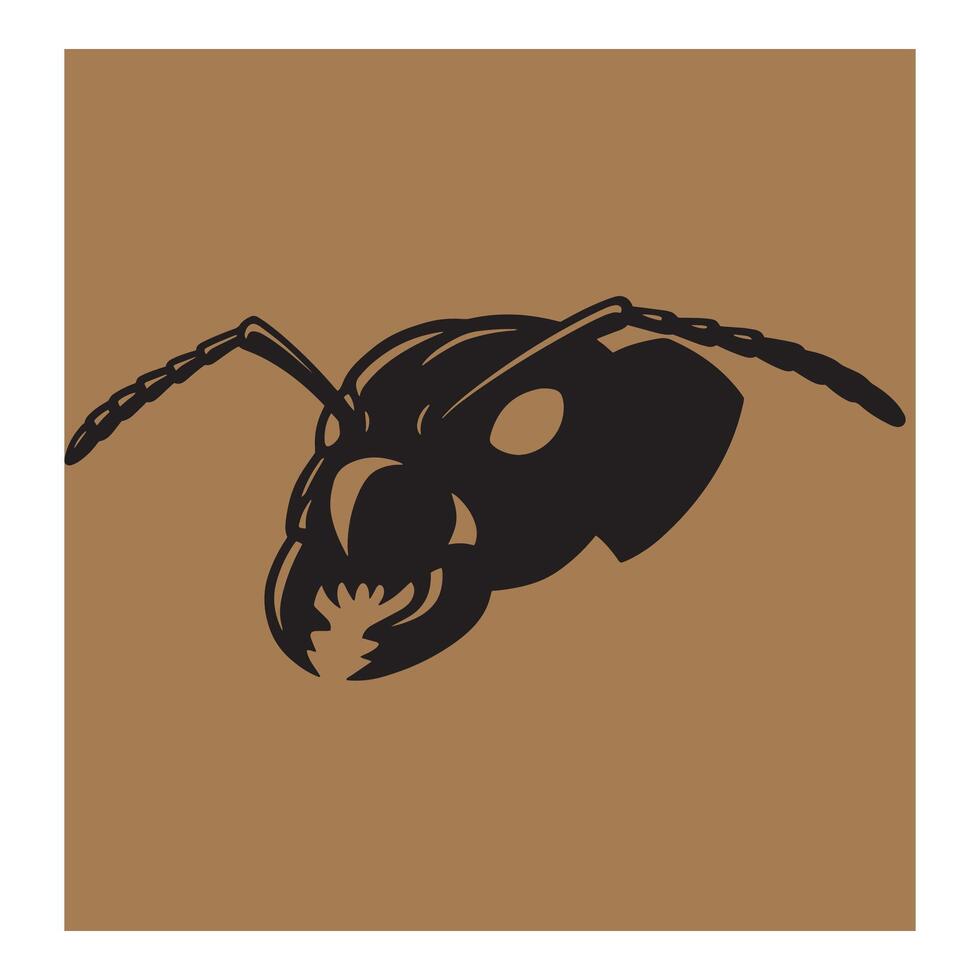 illustration of a bold black silhouette ant head against a brown background vector
