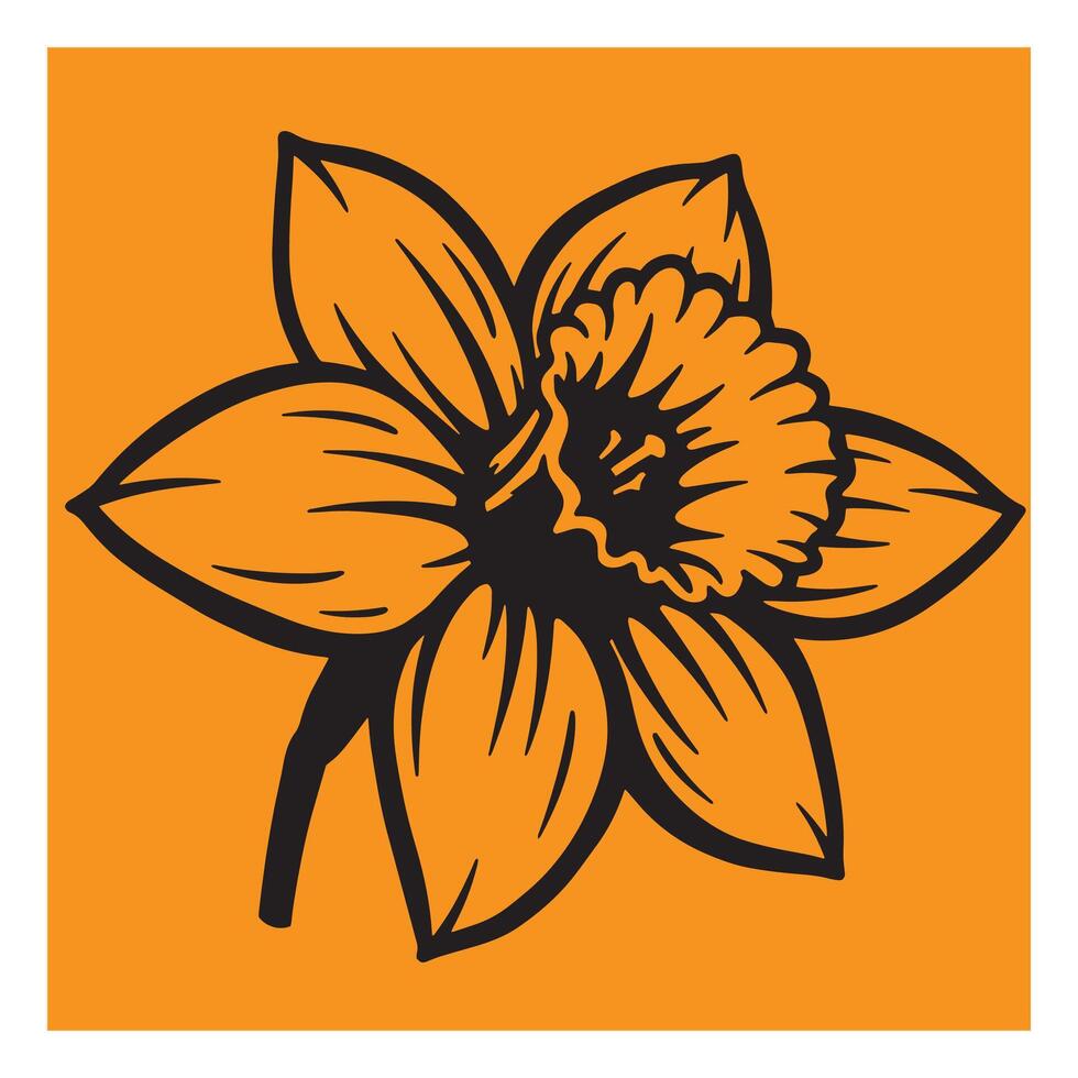 illustration of a vibrant daffodil flower in full bloom against an orange backdrop vector