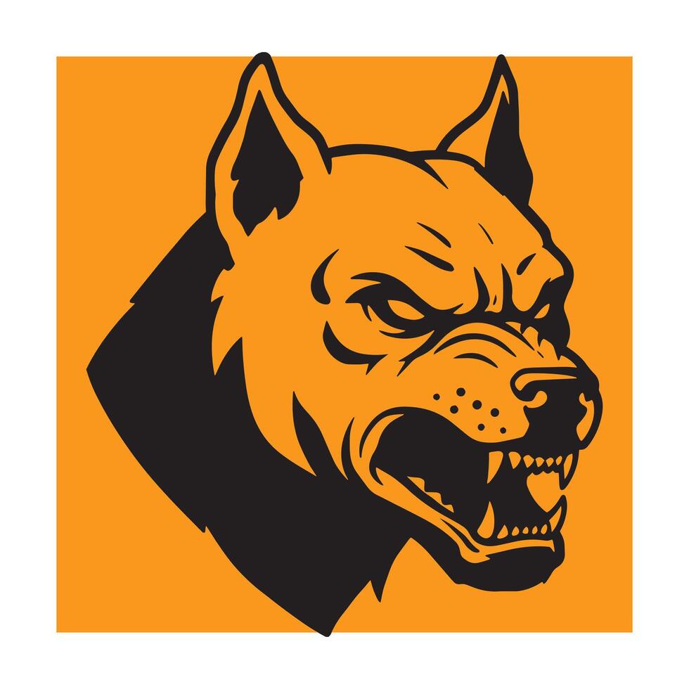 Aggressive angry dog head illustration in orange and black design for graphics vector