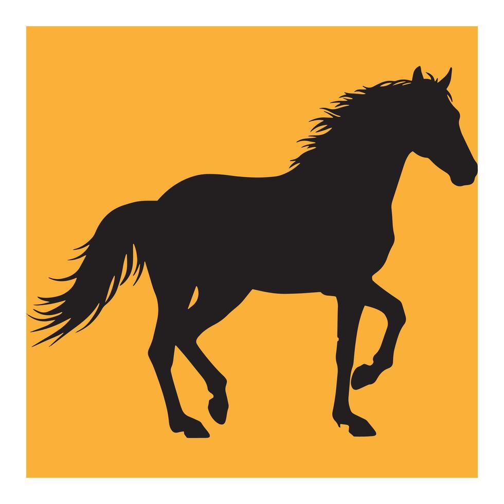 Black horse silhouette in motion on a yellow background illustration design vector
