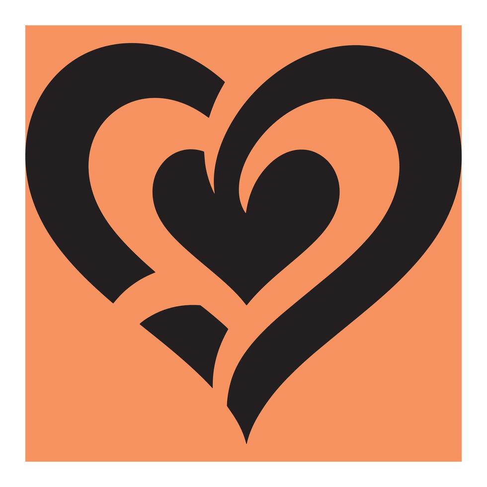 Abstract black heart shape design on orange background for love and affection concept vector