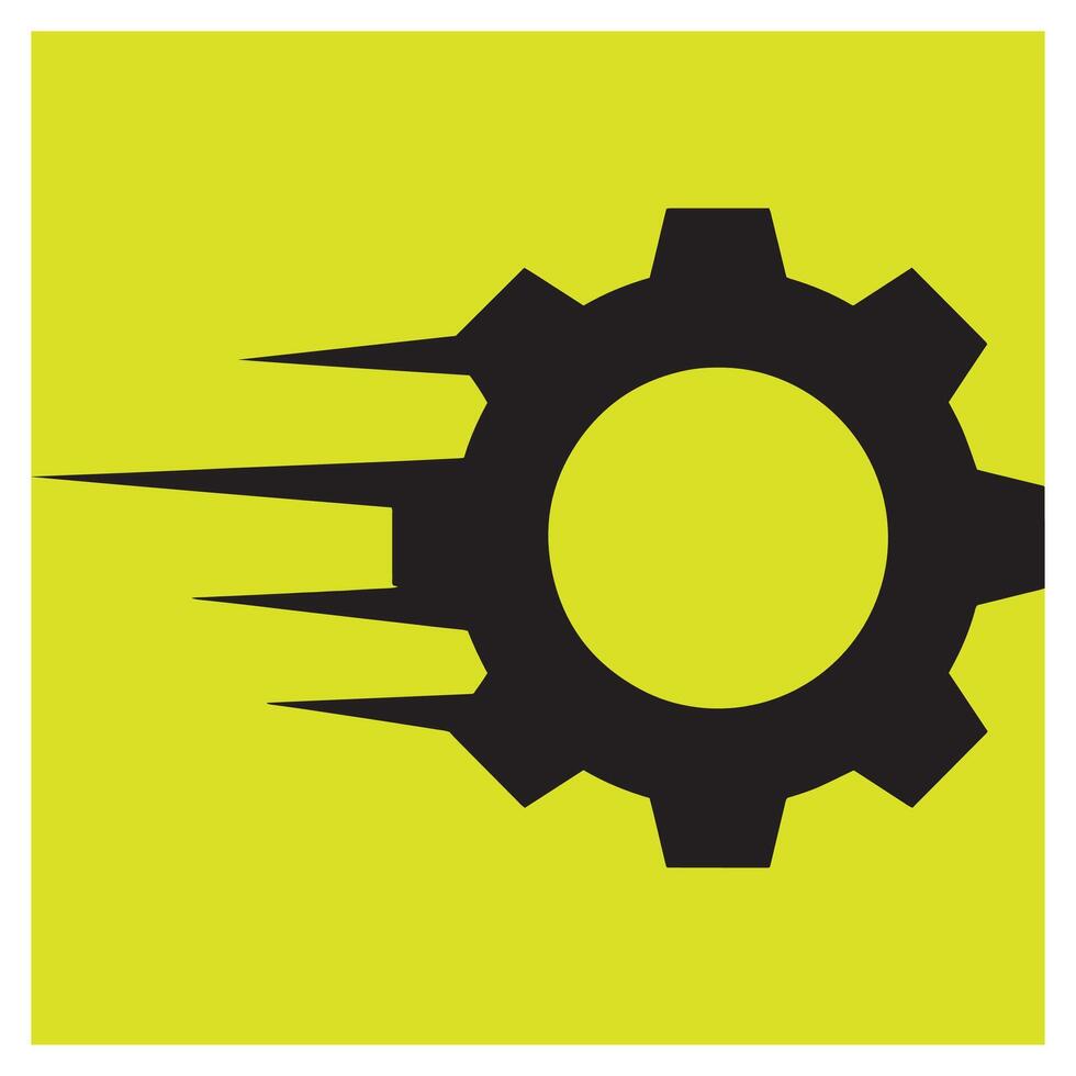 Abstract gear icon with speed motion lines on a bright yellow background vector