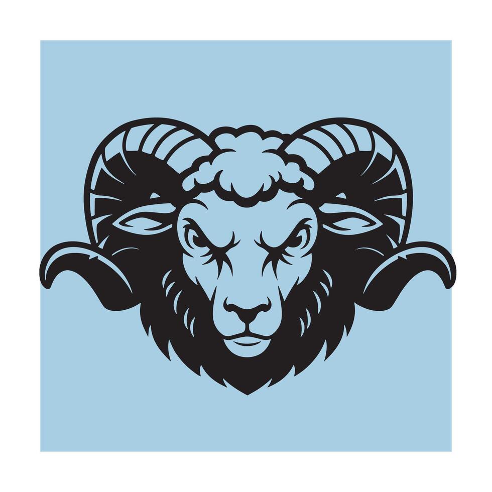 Bold illustration of a ram head silhouette against a light blue square background vector