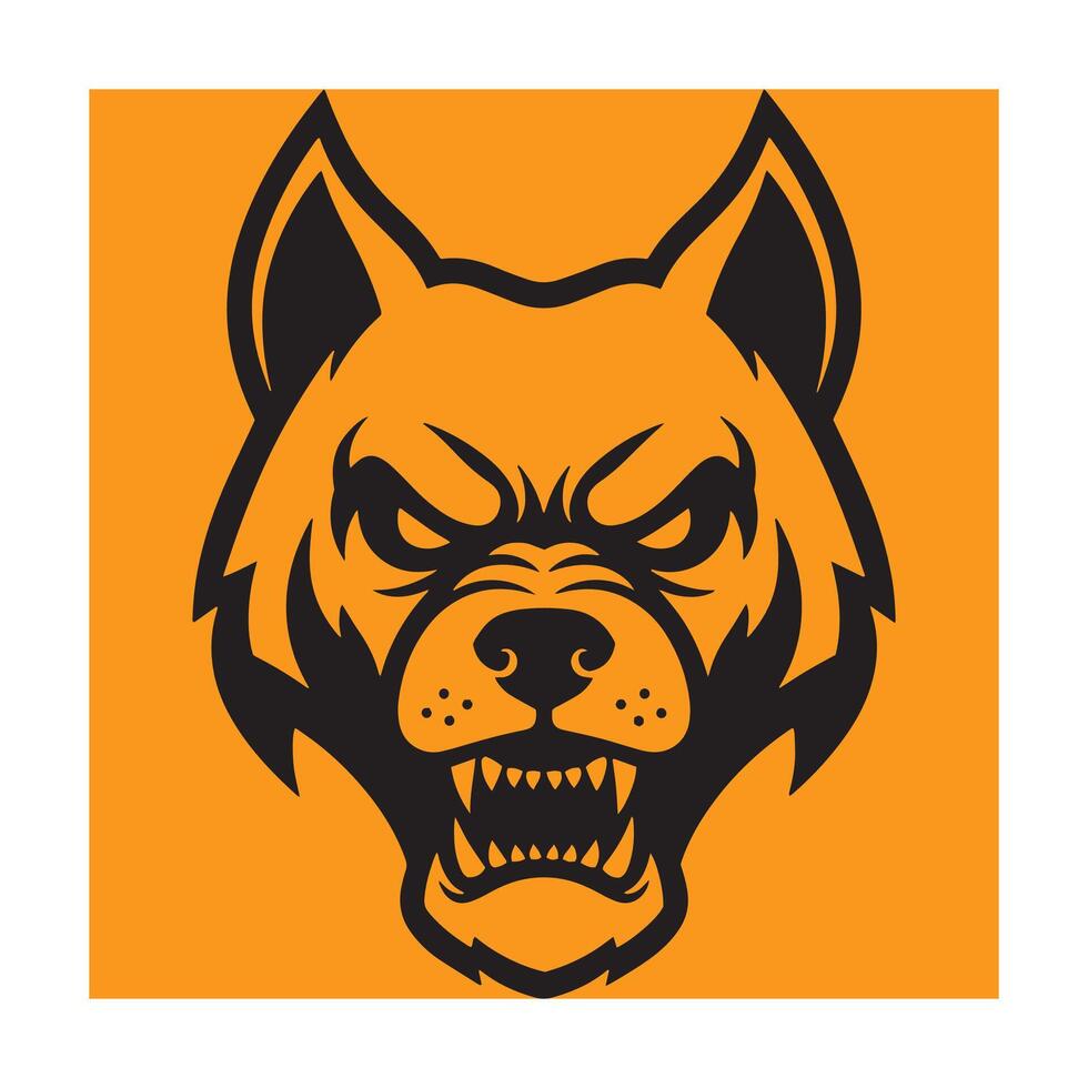 Aggressive dog head illustration featuring snarling teeth and intimidating expression on orange background vector