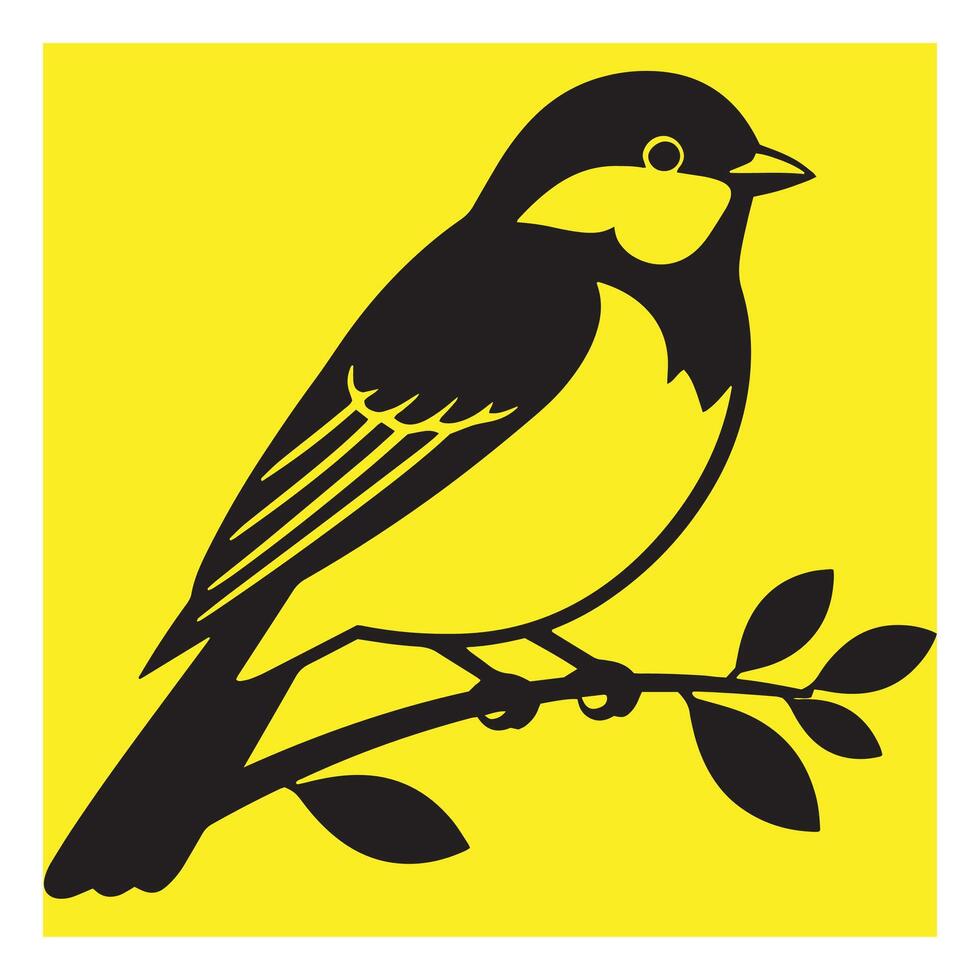 Black and yellow illustration of a bird perched gracefully on a branch vector