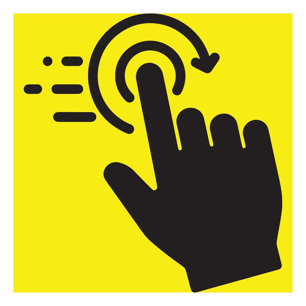 Hand pressing a button with a rotating gesture icon on a bright yellow background vector