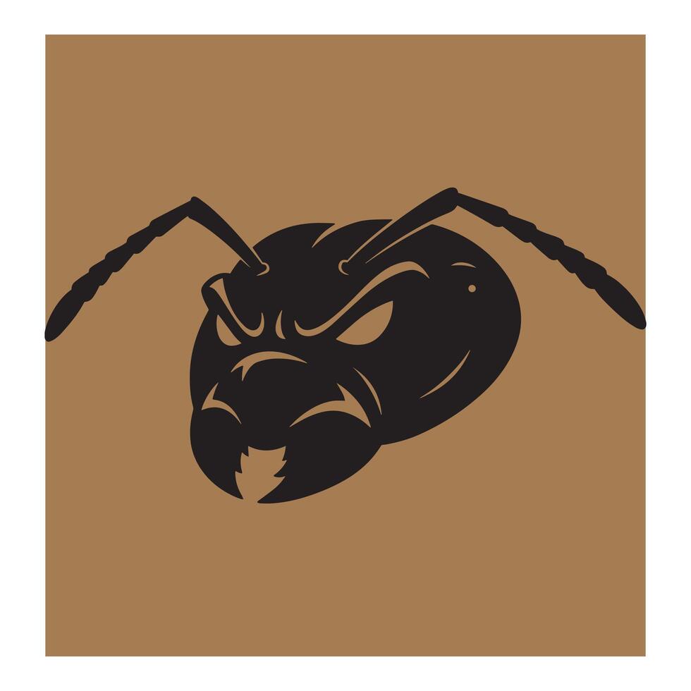 Bold black ant head illustration on brown background suitable for logo design and branding vector
