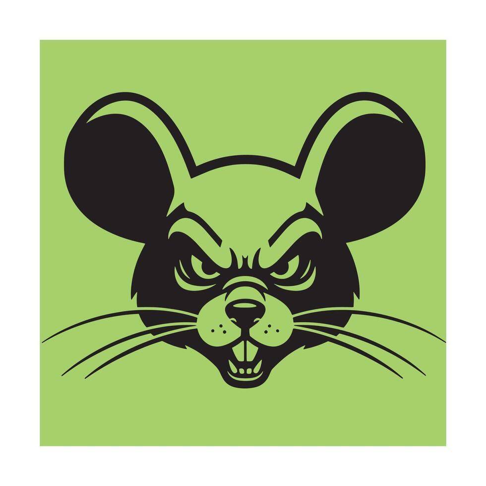 illustration of a grumpy mouse with piercing eyes on a light green background vector
