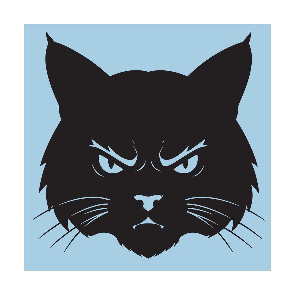 Silhouette illustration of an angry cat face on a light blue background vector
