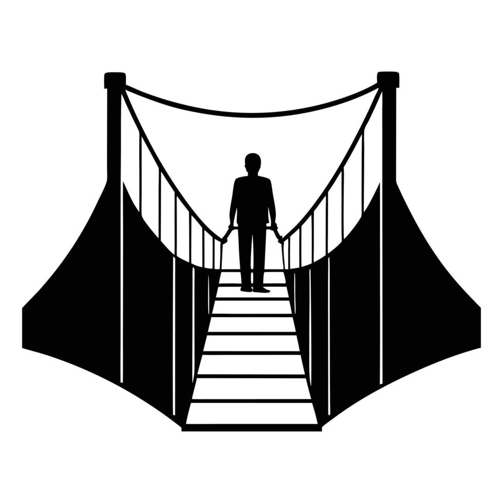 a silhouette of a man standing on a bridge vector