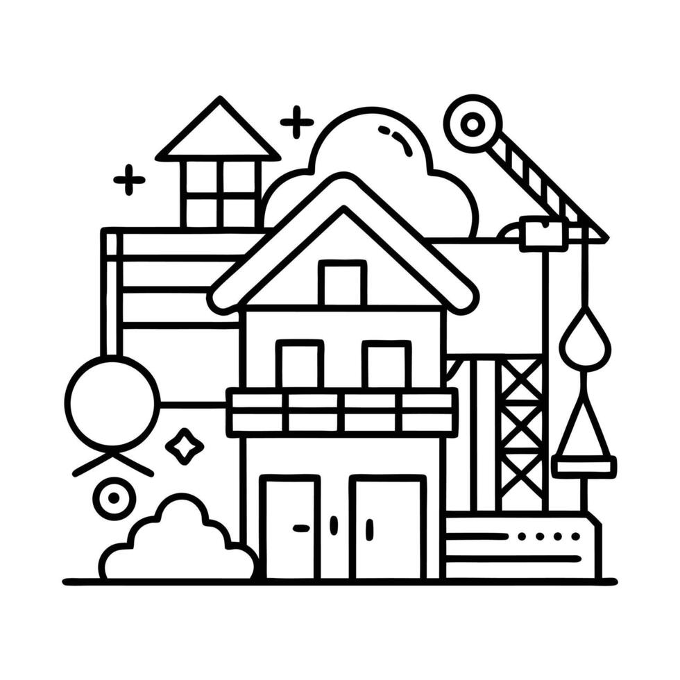construction house line icon illustration vector
