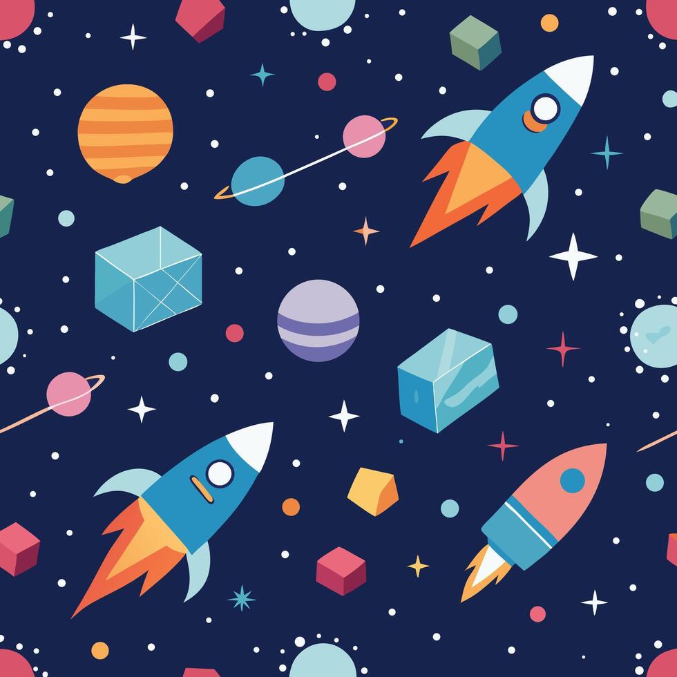space rocket and space ship pattern vector