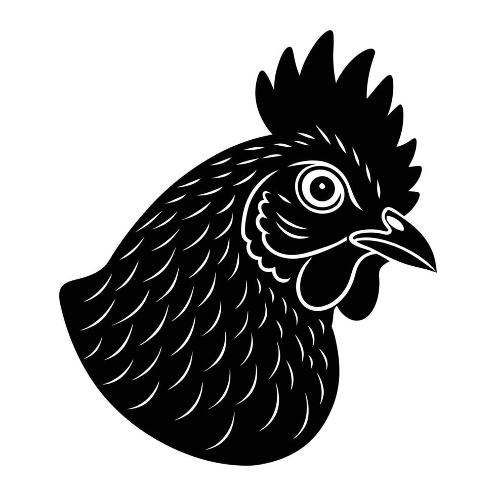 a black and white illustration of a rooster head white background. vector