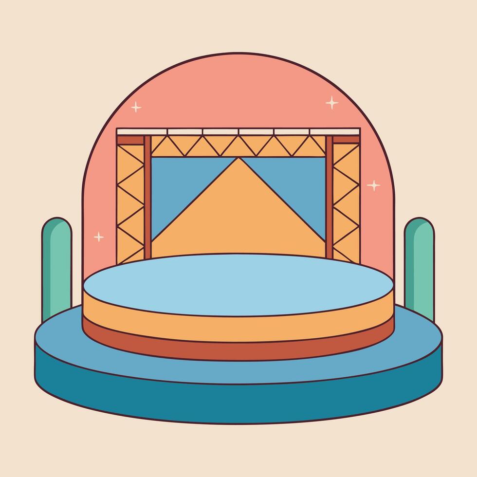 a stage with a curtain and a cactus vector