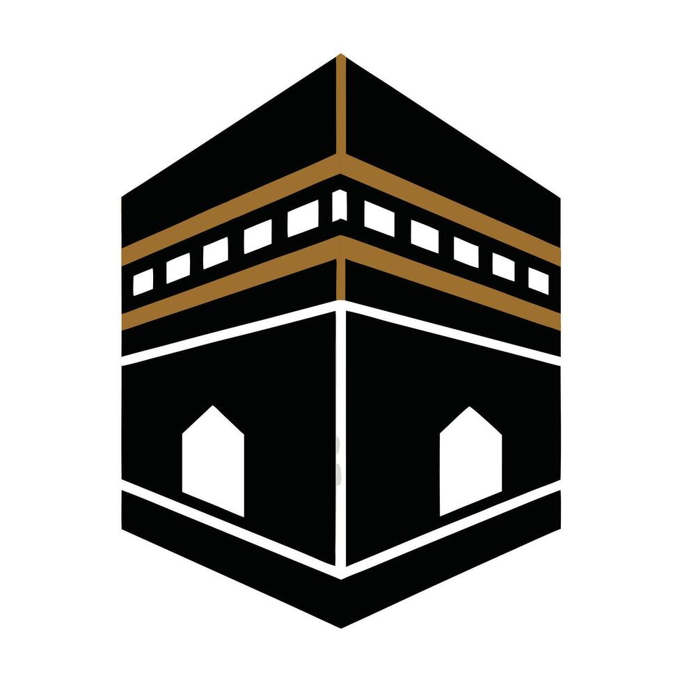 kaaba islamic symbol, black and gold, isolated on white background vector