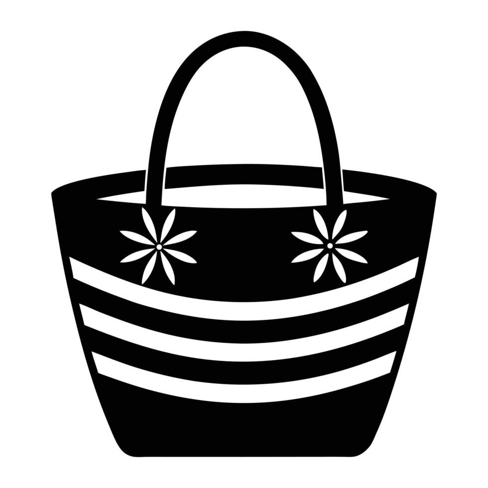 a black and white illustration of a bag with flowers vector