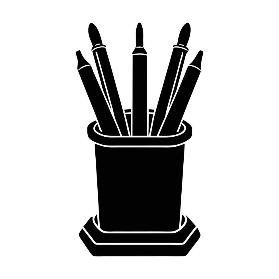 a black and white drawing of a pencil in a cup vector