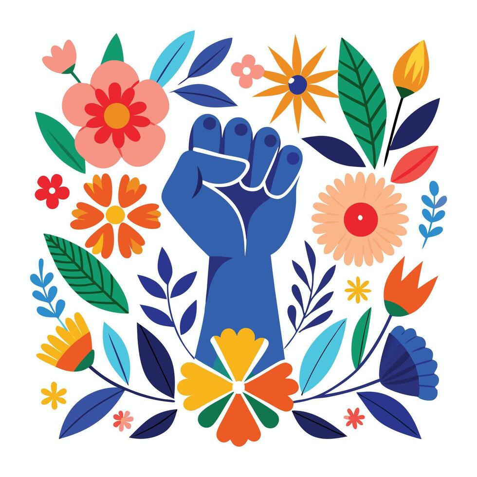 a fist with flowers and leaves around it vector