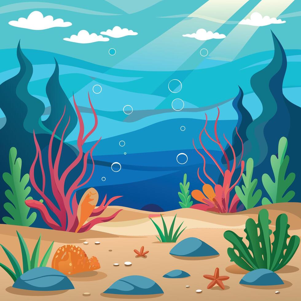underwater scene with sea life and coral reef vector