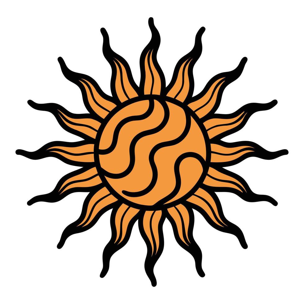 a sun with black and orange lines on it vector