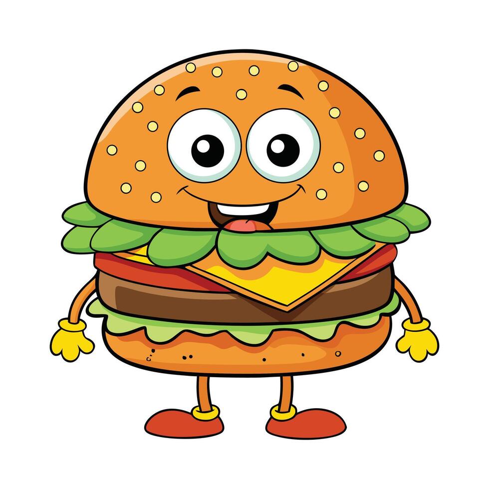 a cartoon hamburger character with eyes and arms vector