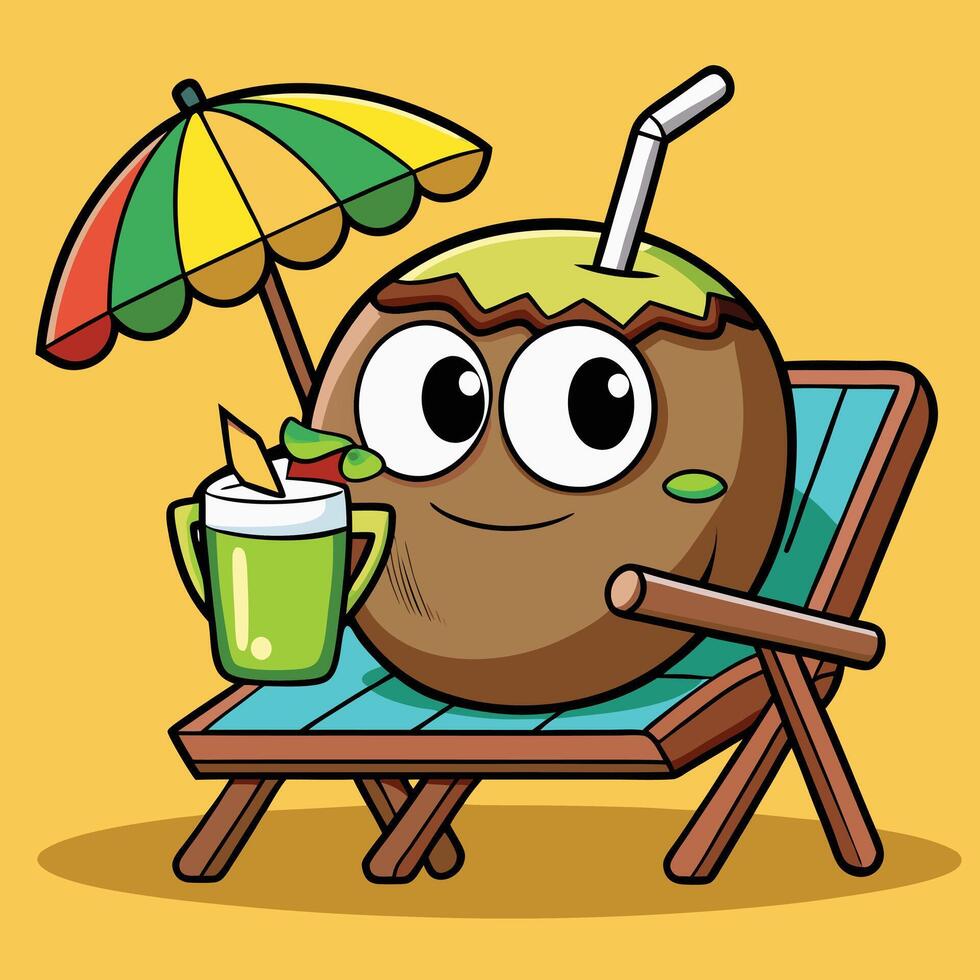 coconut on the beach with a drink and umbrella vector