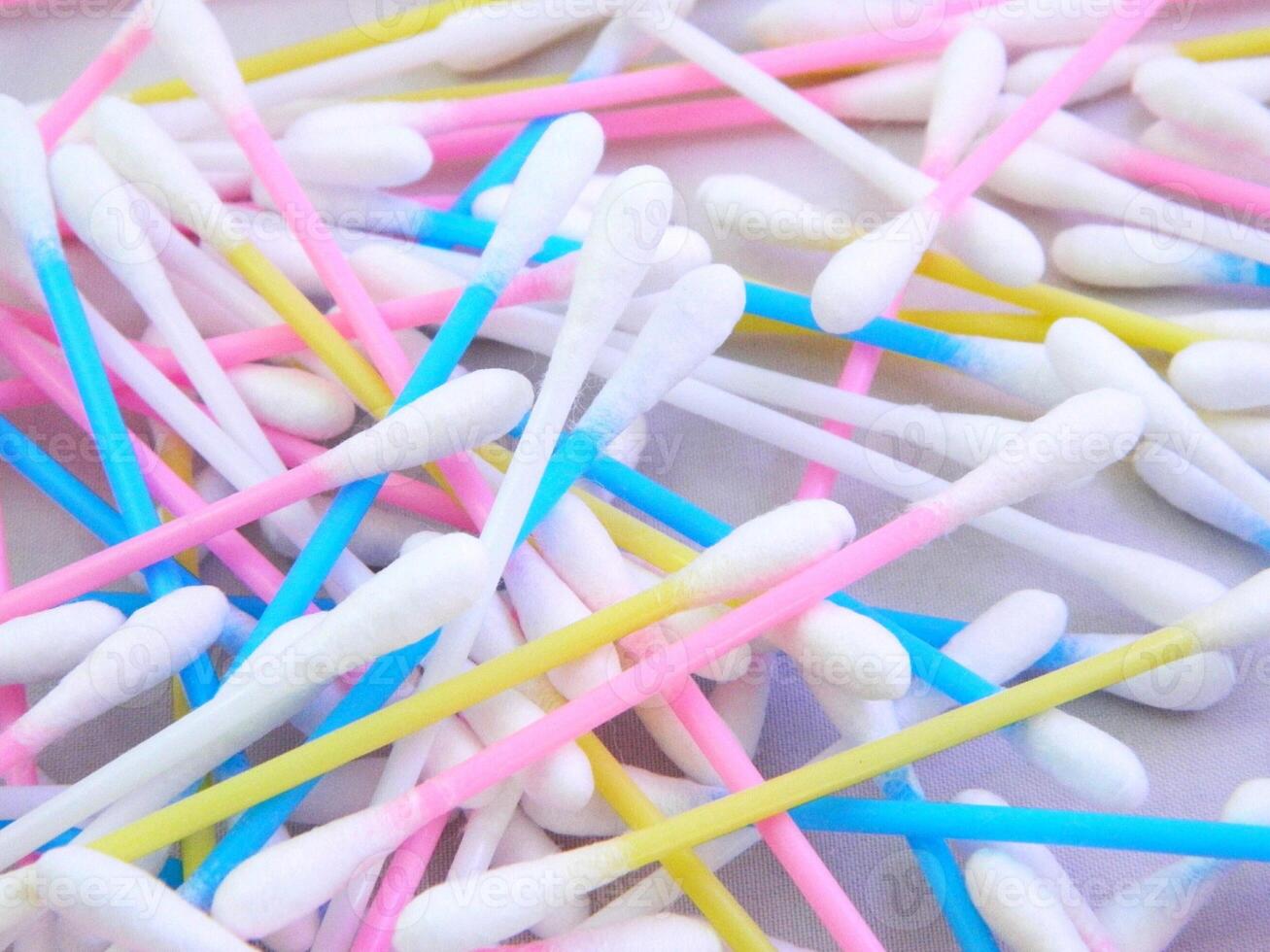 Close up colofrul plastic cotton swabs photo