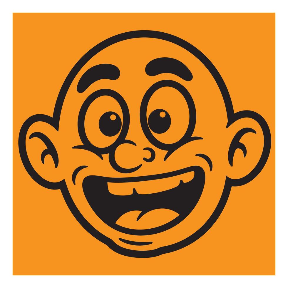 Cartoon face with huge smiling expression on bright orange background for graphic design vector